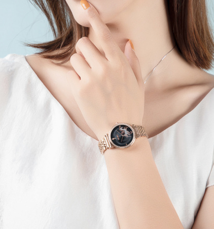 Часы наручные Skmei женские кварцевые 1686rose-gold-black